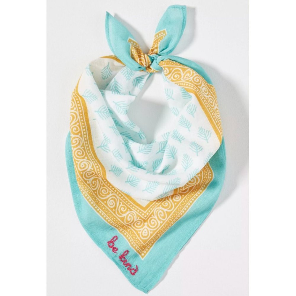 Anthropologie Teal, Yellow & White Printed Bandana Scarf